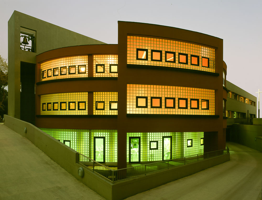 Exterior Building - Green and Orange Glass Block