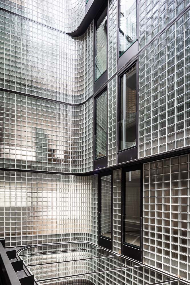 Exterior glass block walls at Santa Clara Housing in Girona, Spain