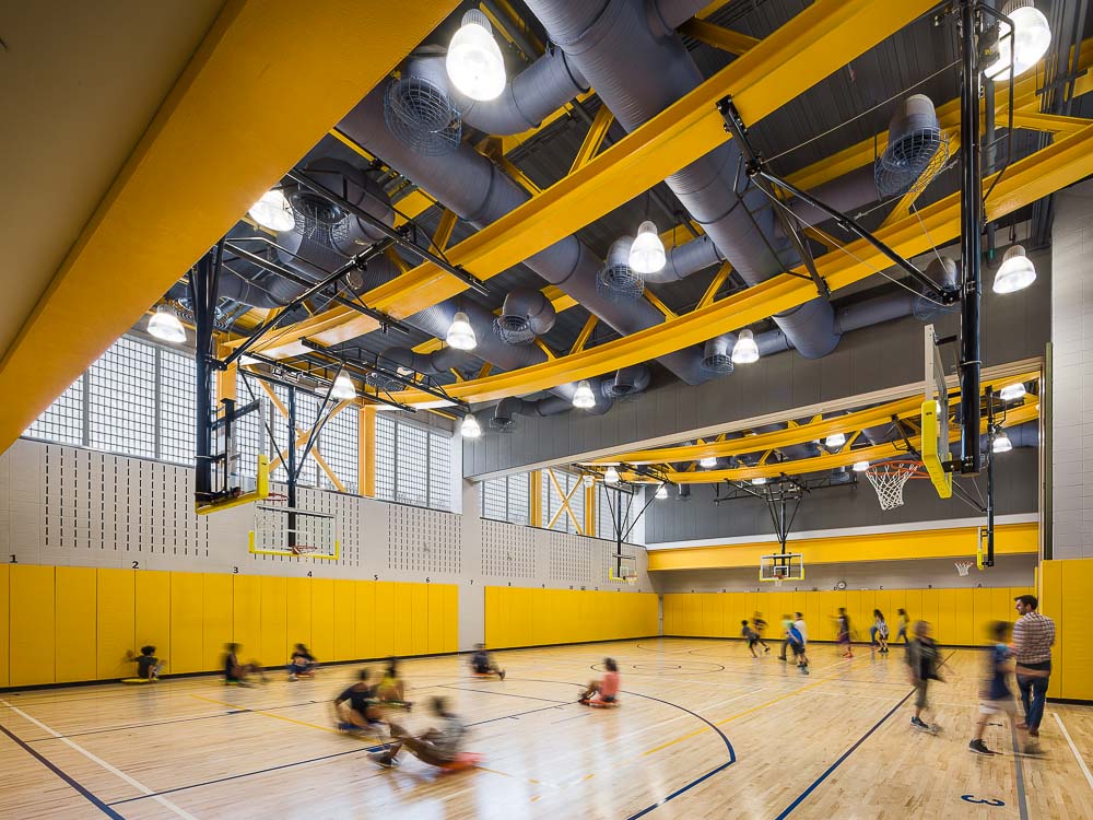 Full view of Gym Vistabrik Glass Brick Wall in New York School