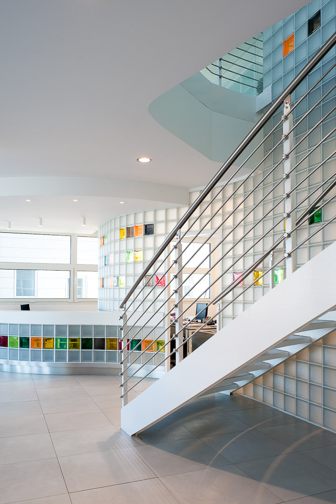 Office Glass Block walls with stairs