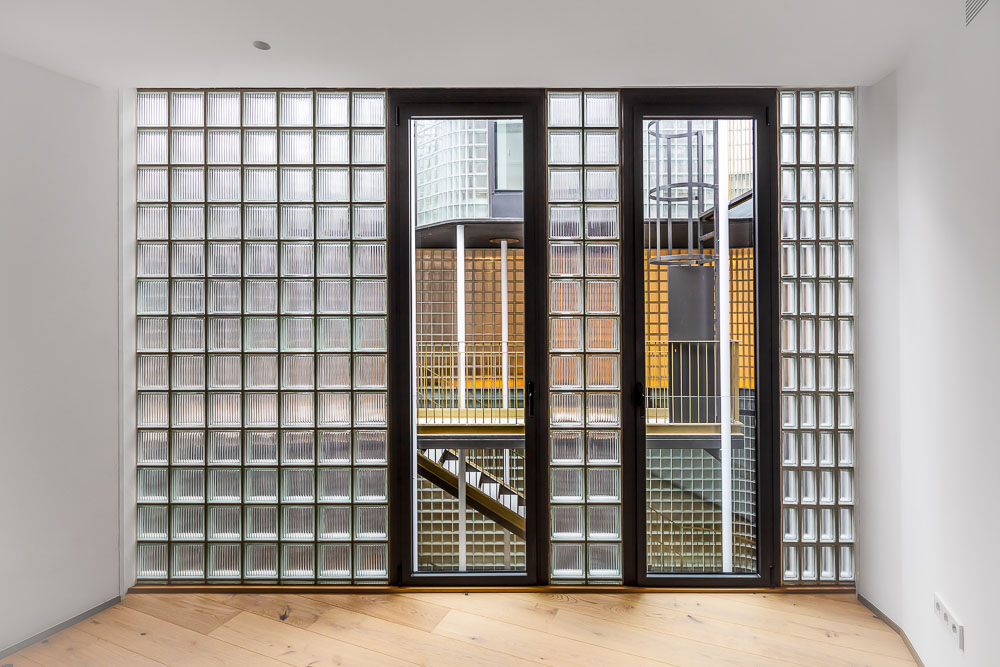 Glass Block Wall and Clear Windows